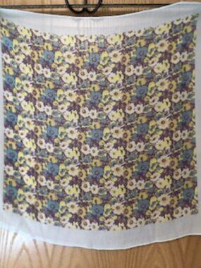 Vintage Silk Square Scarf Blue Purple Wildflowers Floral Polka-Dot Border